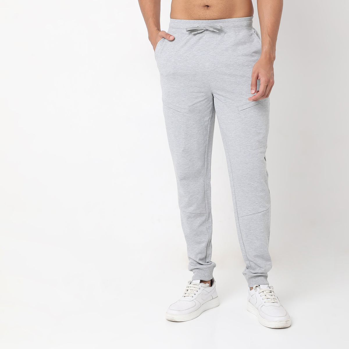 Regular Fit Solid Mid Rise Trackpants