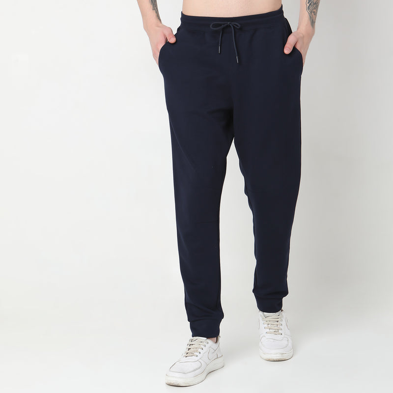 Regular Fit Solid Mid Rise Trackpants