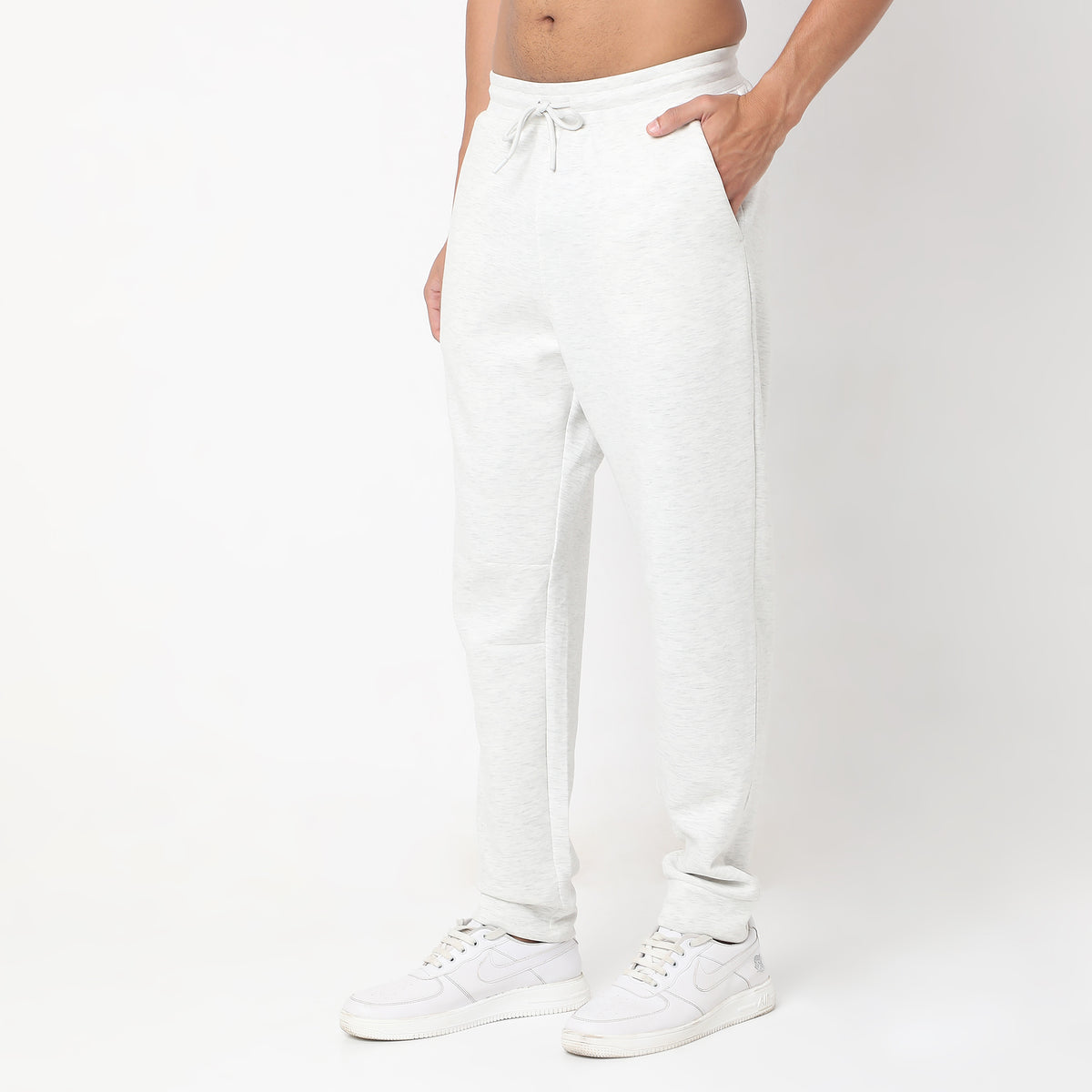 Regular Fit Solid Mid Rise Trackpants