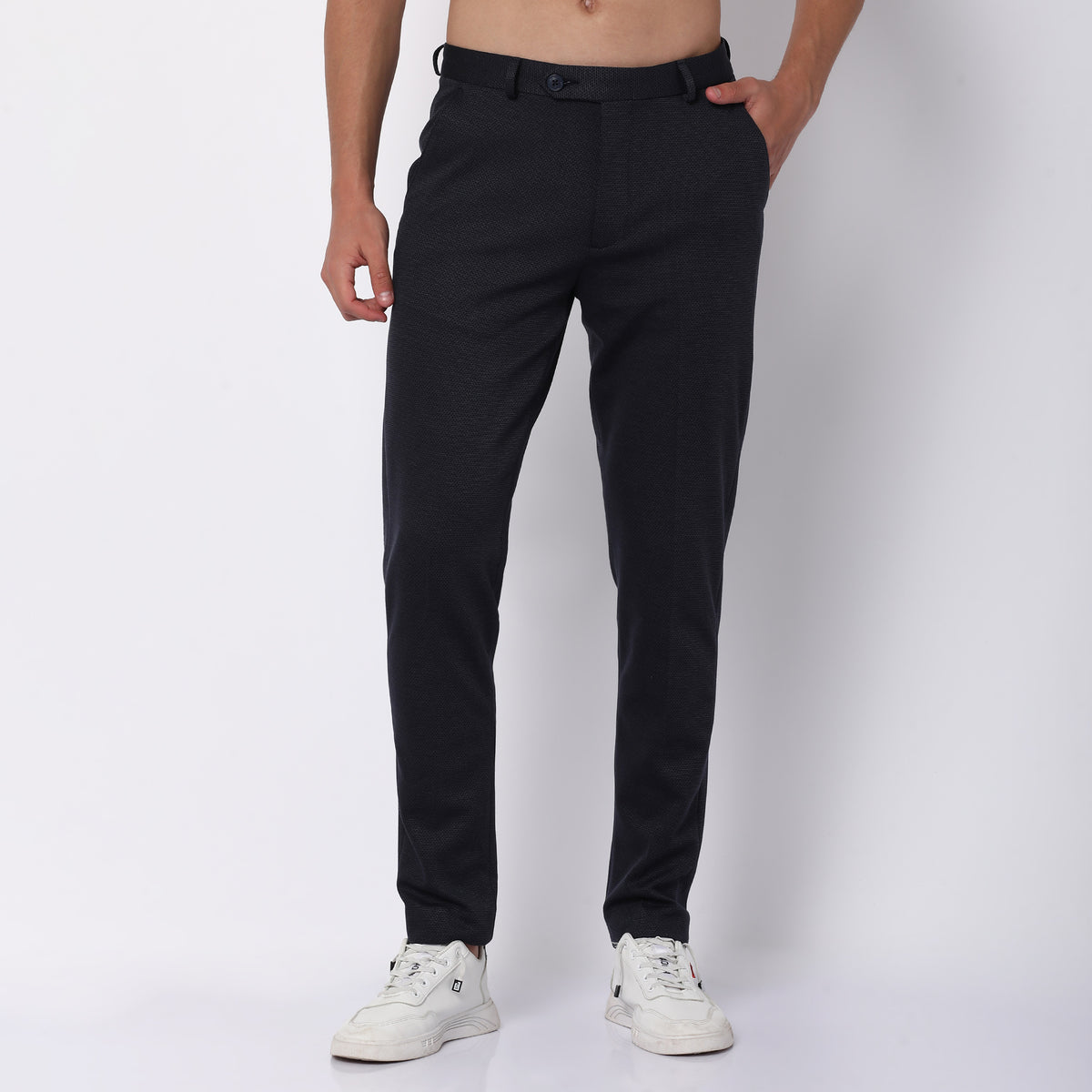 Regular Fit Solid Mid Rise Trousers