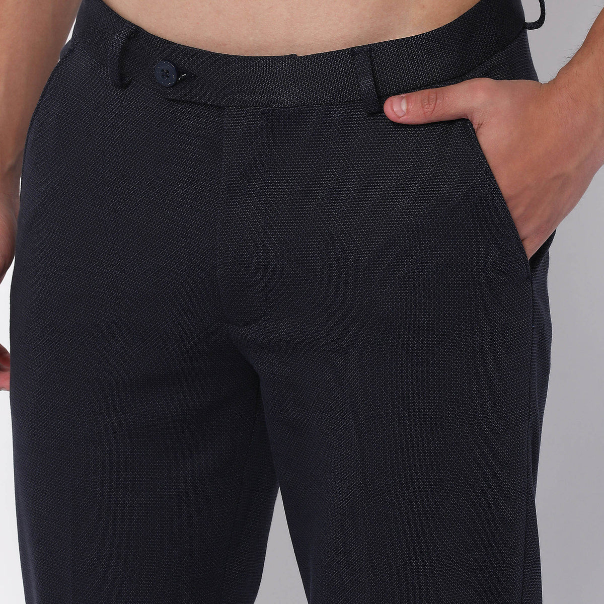 Regular Fit Solid Mid Rise Trousers