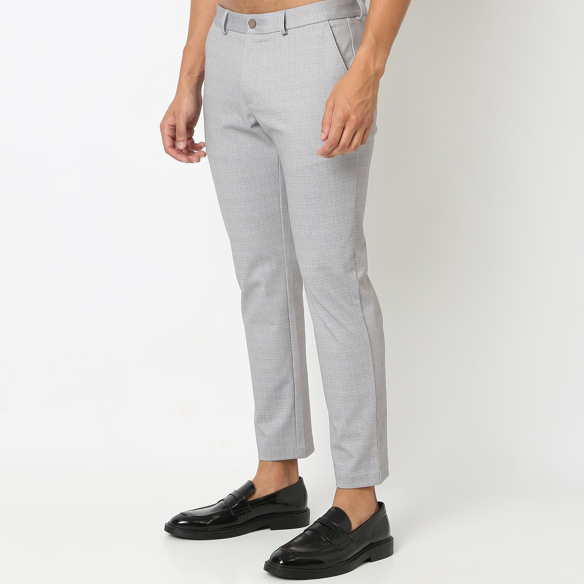 Regular Fit Solid Mid Rise Trousers