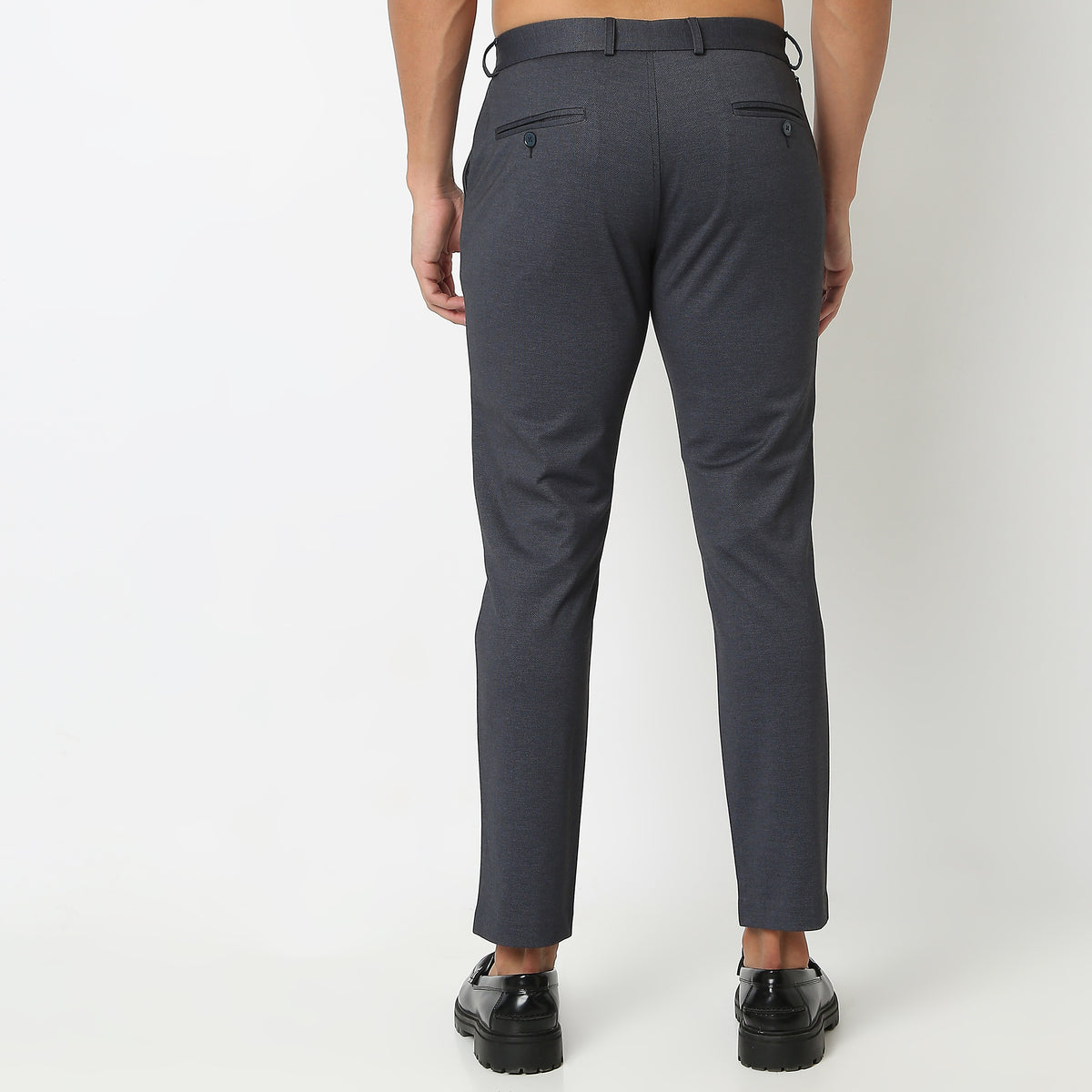 Regular Fit Solid Mid Rise Trousers