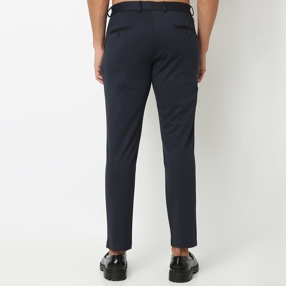 Regular Fit Solid Mid Rise Trousers