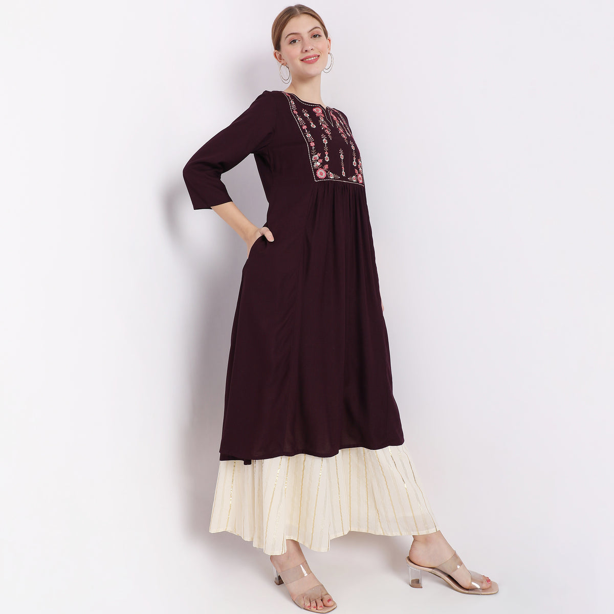 Flare Fit Embroidered Kurta