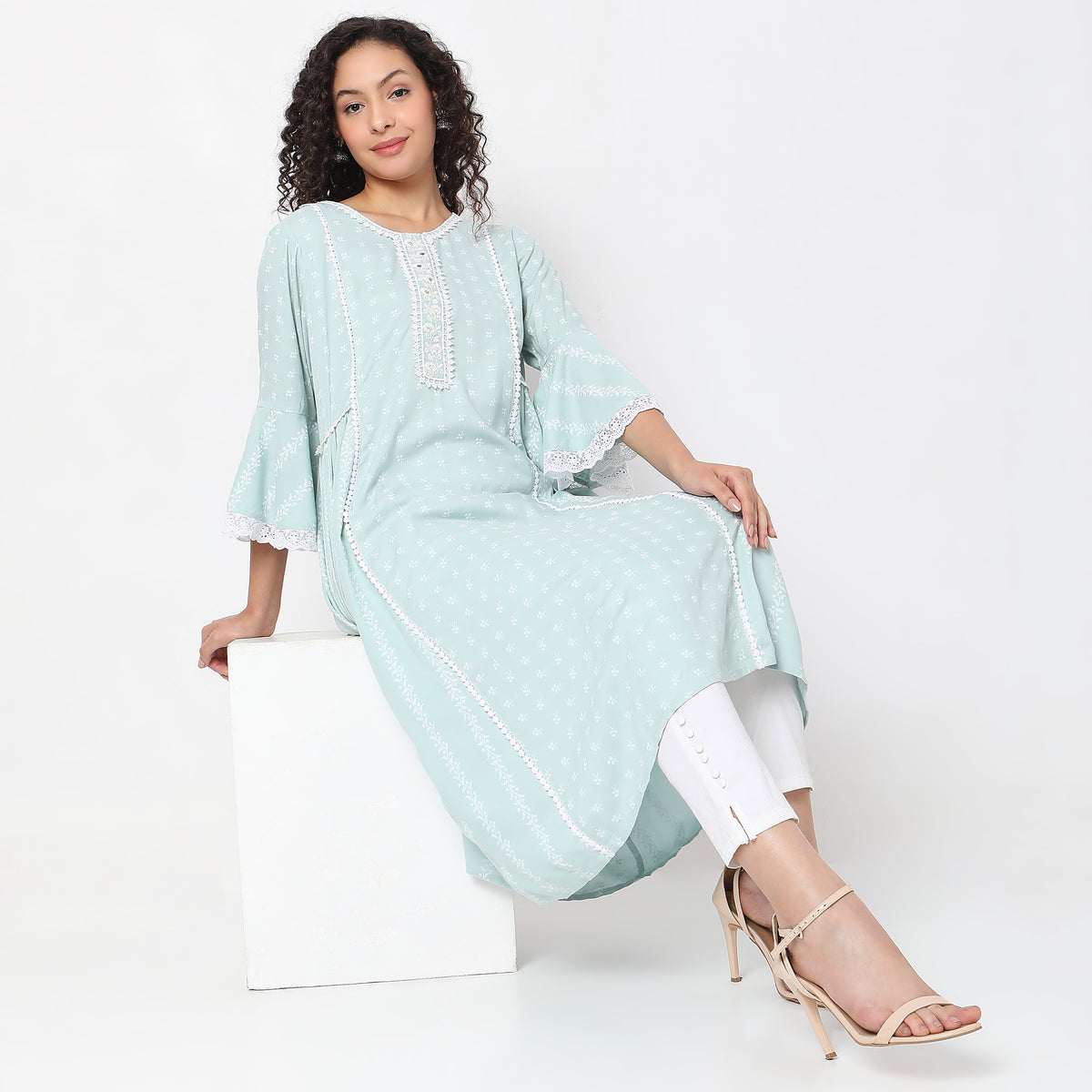 Flare Fit Embroidered Kurta