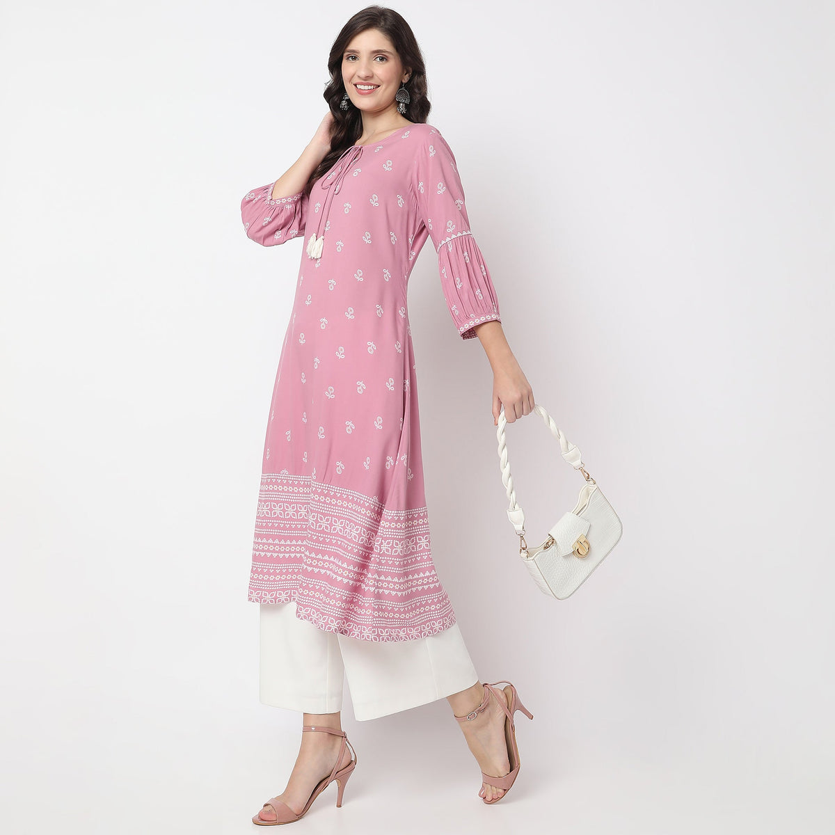 Women Wearing Flare Fit Printed Kurta