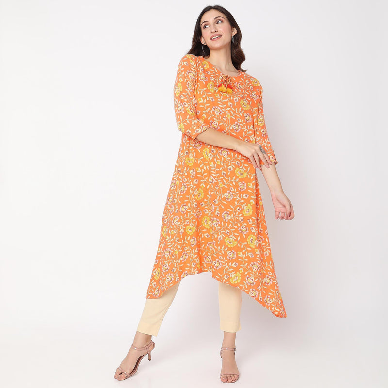 Women Wearing Flare Fit Printed Kurta