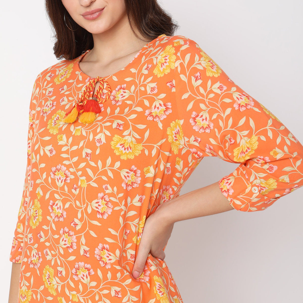 Women Wearing Flare Fit Printed Kurta