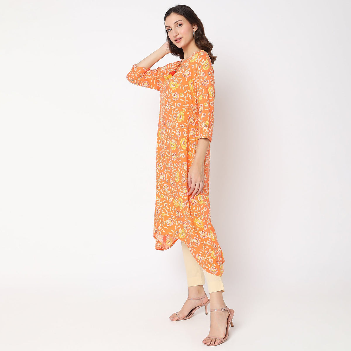 Women Wearing Flare Fit Printed Kurta