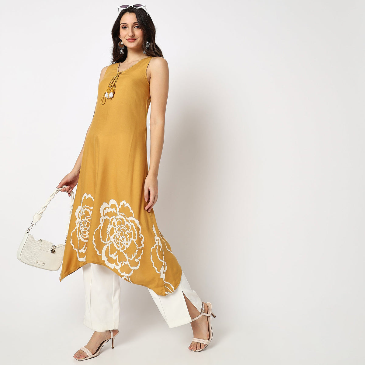 Women Wearing Flare Fit Printed Kurta