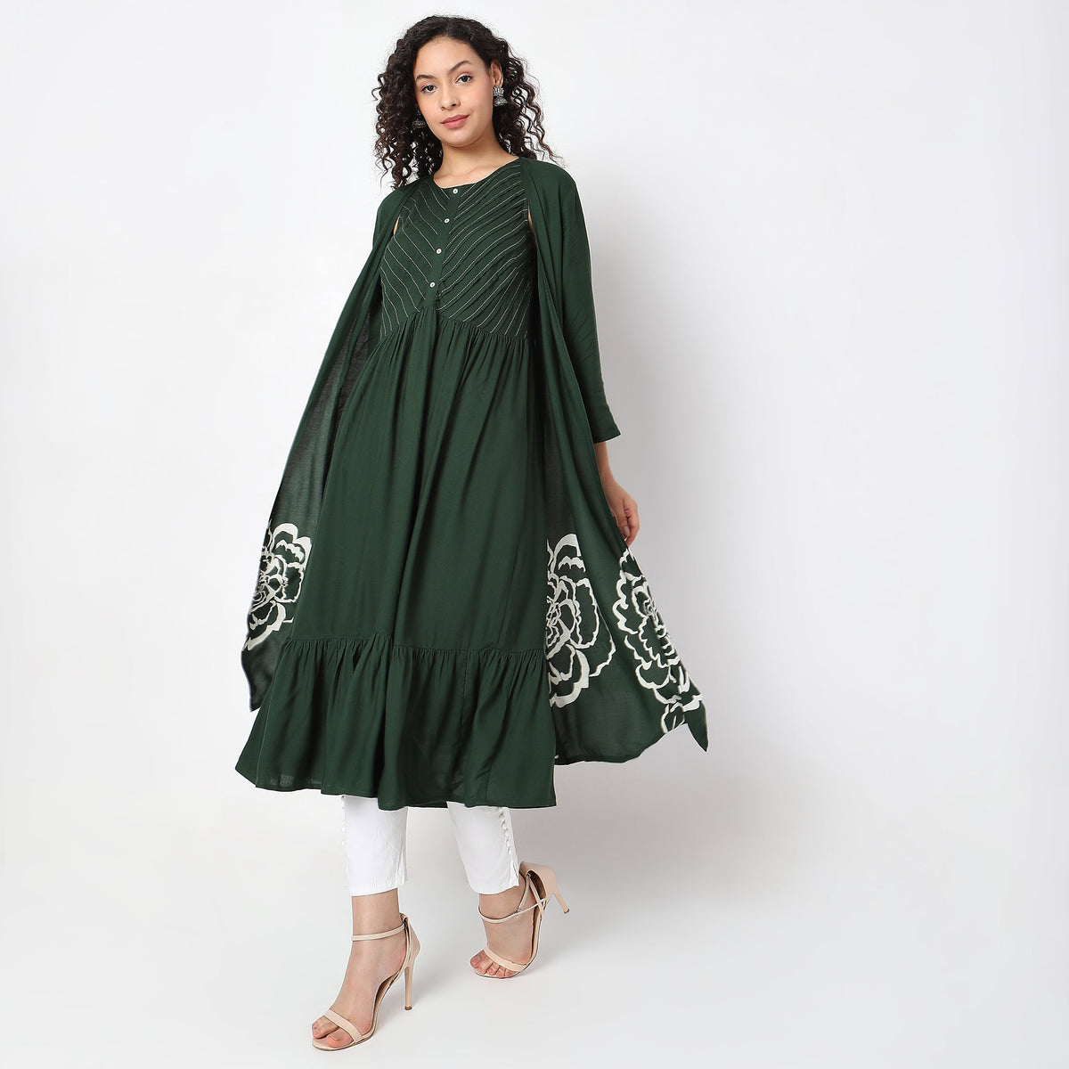 Women Wearing Flare Fit Printed Kurta