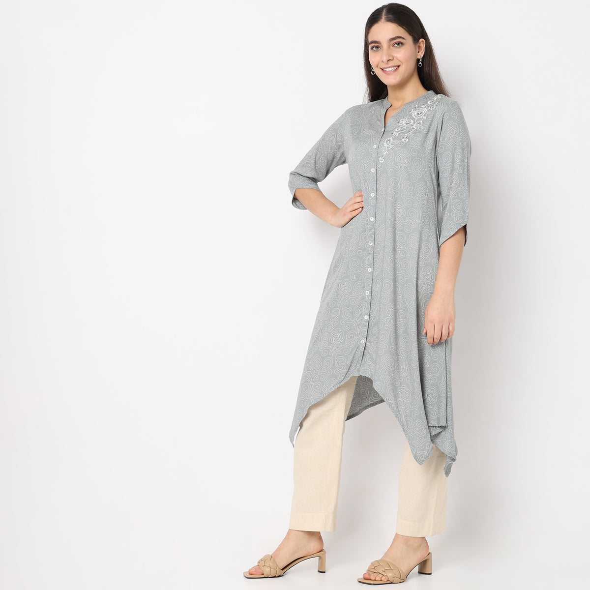 Flare Fit Embroidered Kurta