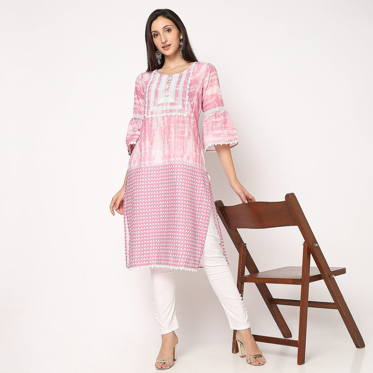 Women Wearing Flare Fit Printed Kurta