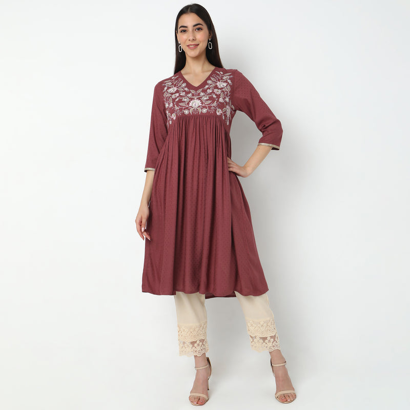 Flare Fit Embroidered Kurta