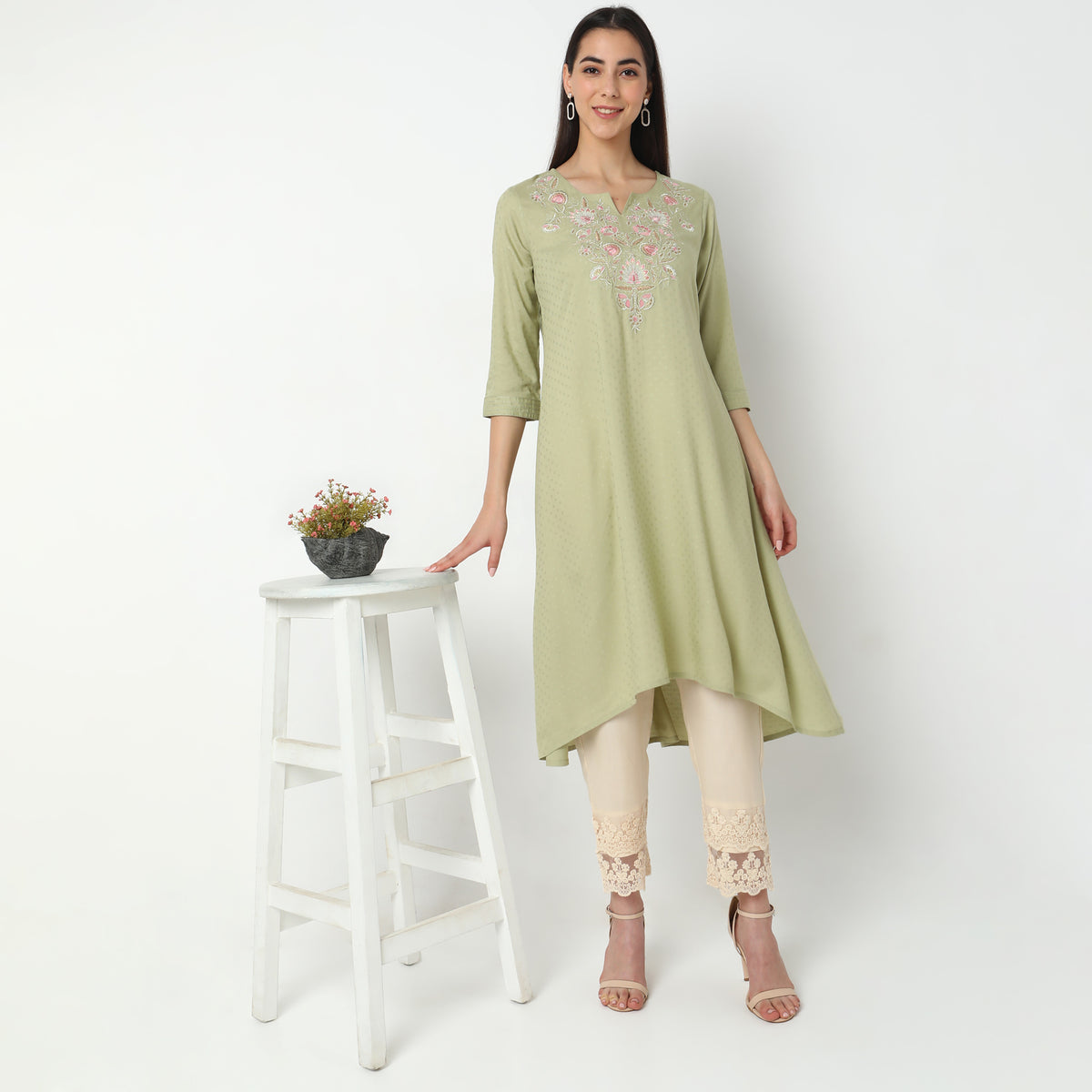 Flare Fit Embroidered Kurta