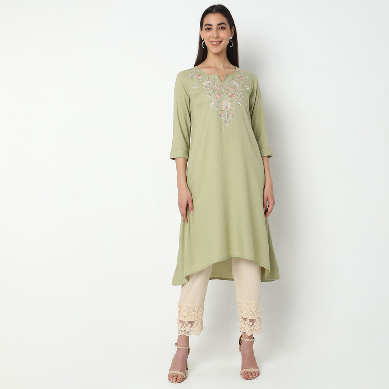 Flare Fit Embroidered Kurta