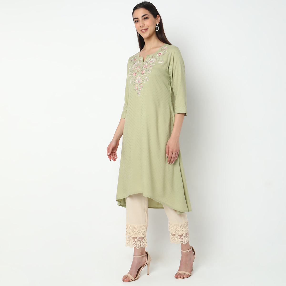 Flare Fit Embroidered Kurta