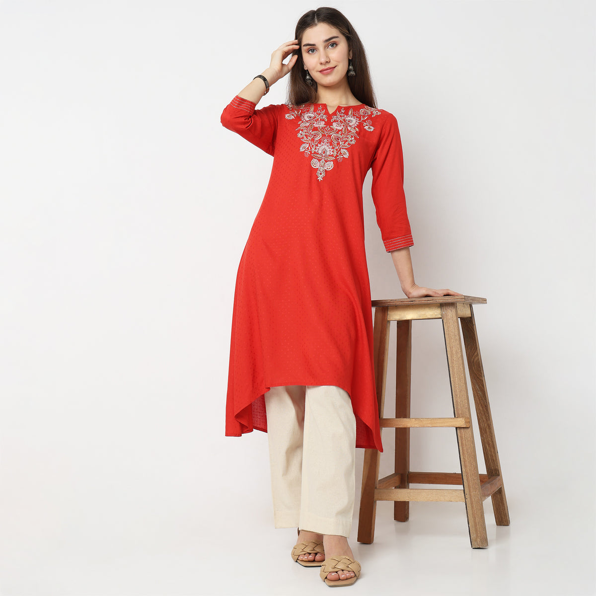 Flare Fit Embroidered Kurta