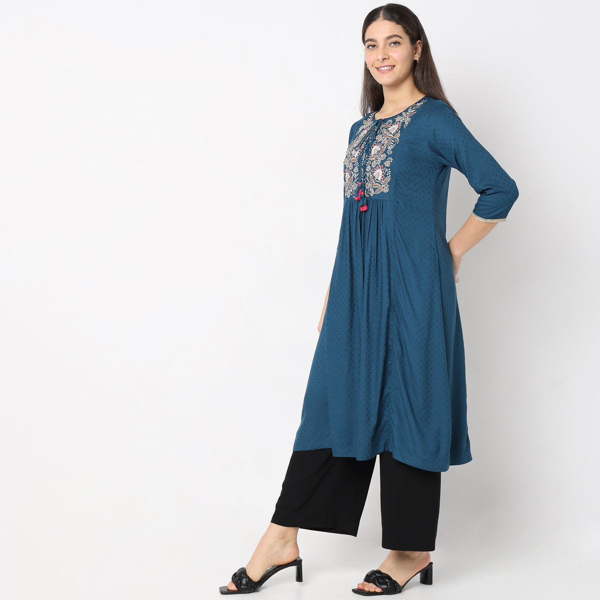 Flare Fit Embroidered Kurta