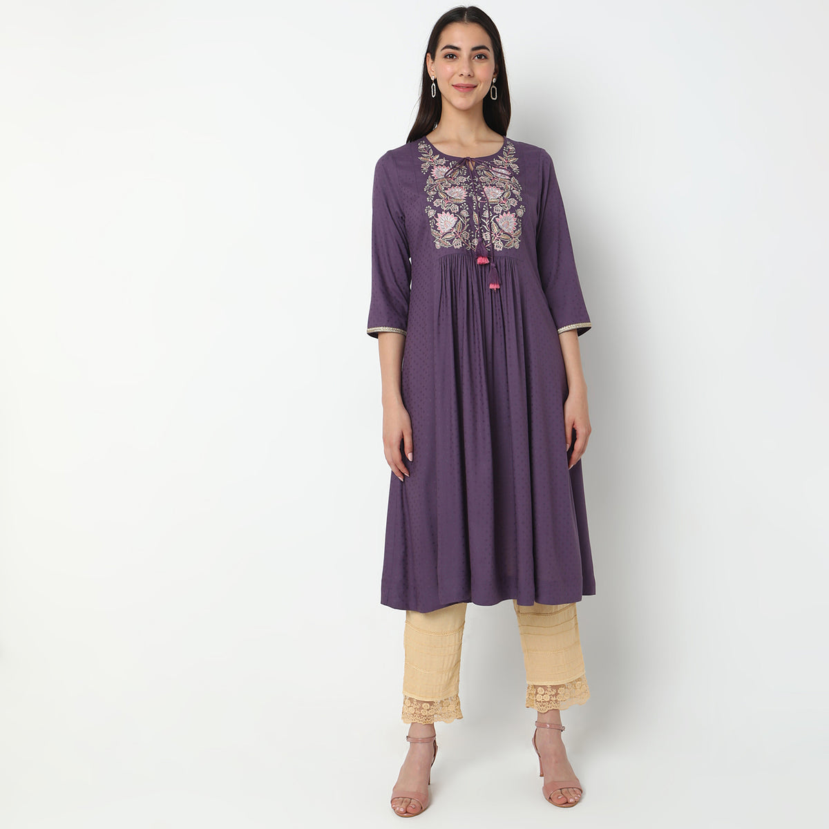 Flare Fit Embroidered Kurta