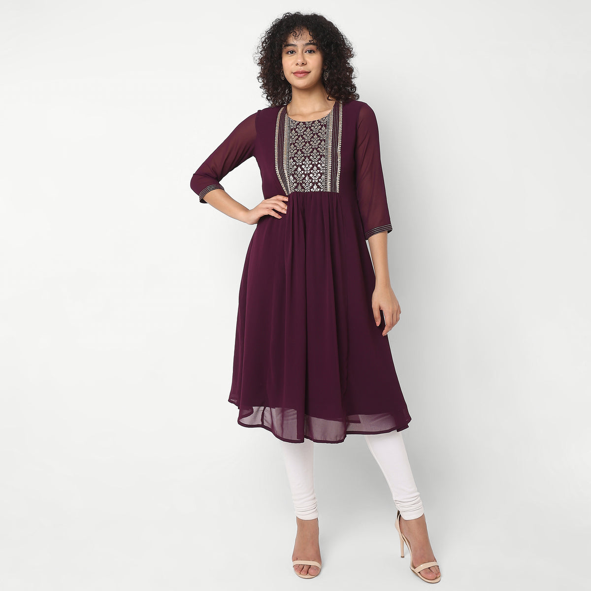 Flare Fit Embroidered Kurta