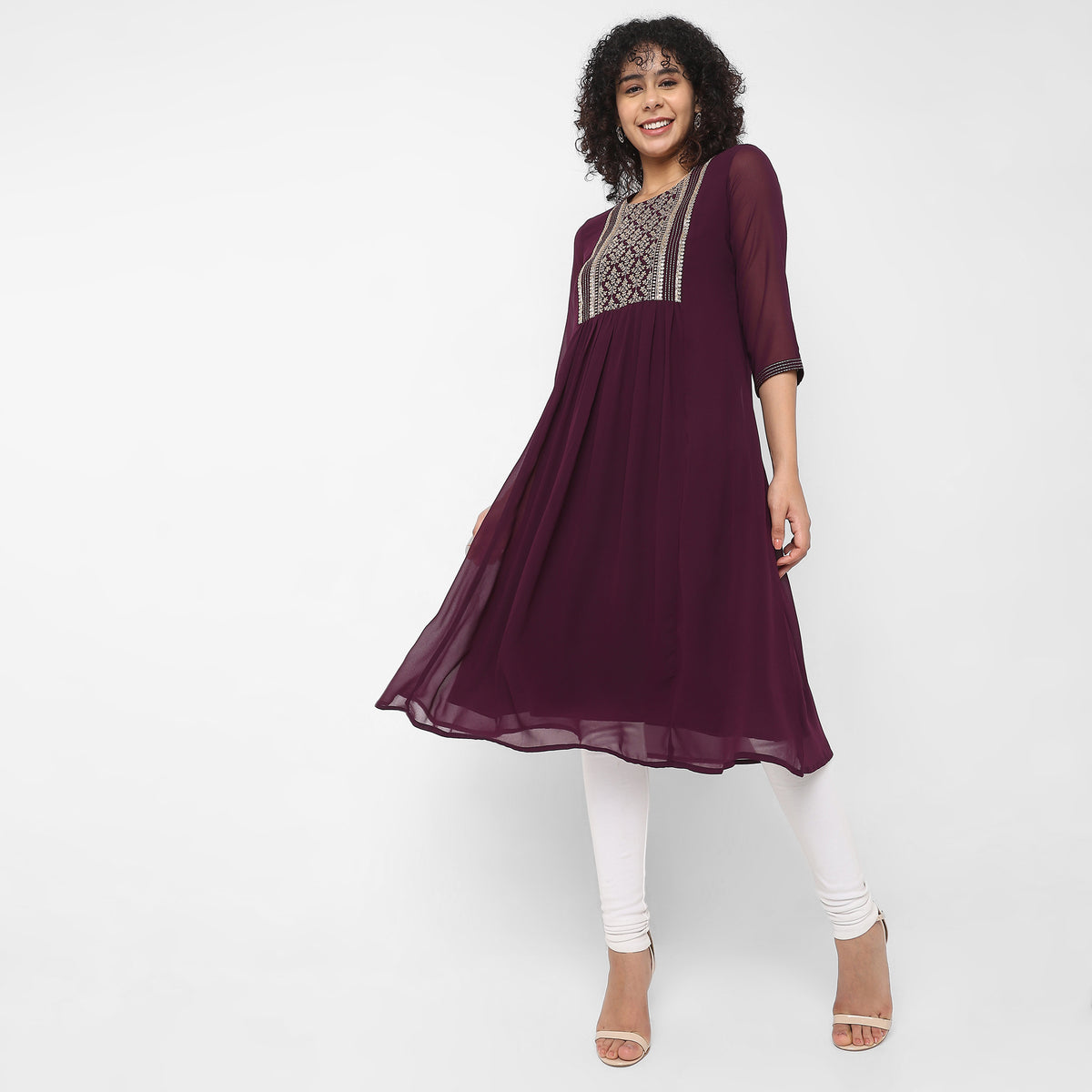 Flare Fit Embroidered Kurta