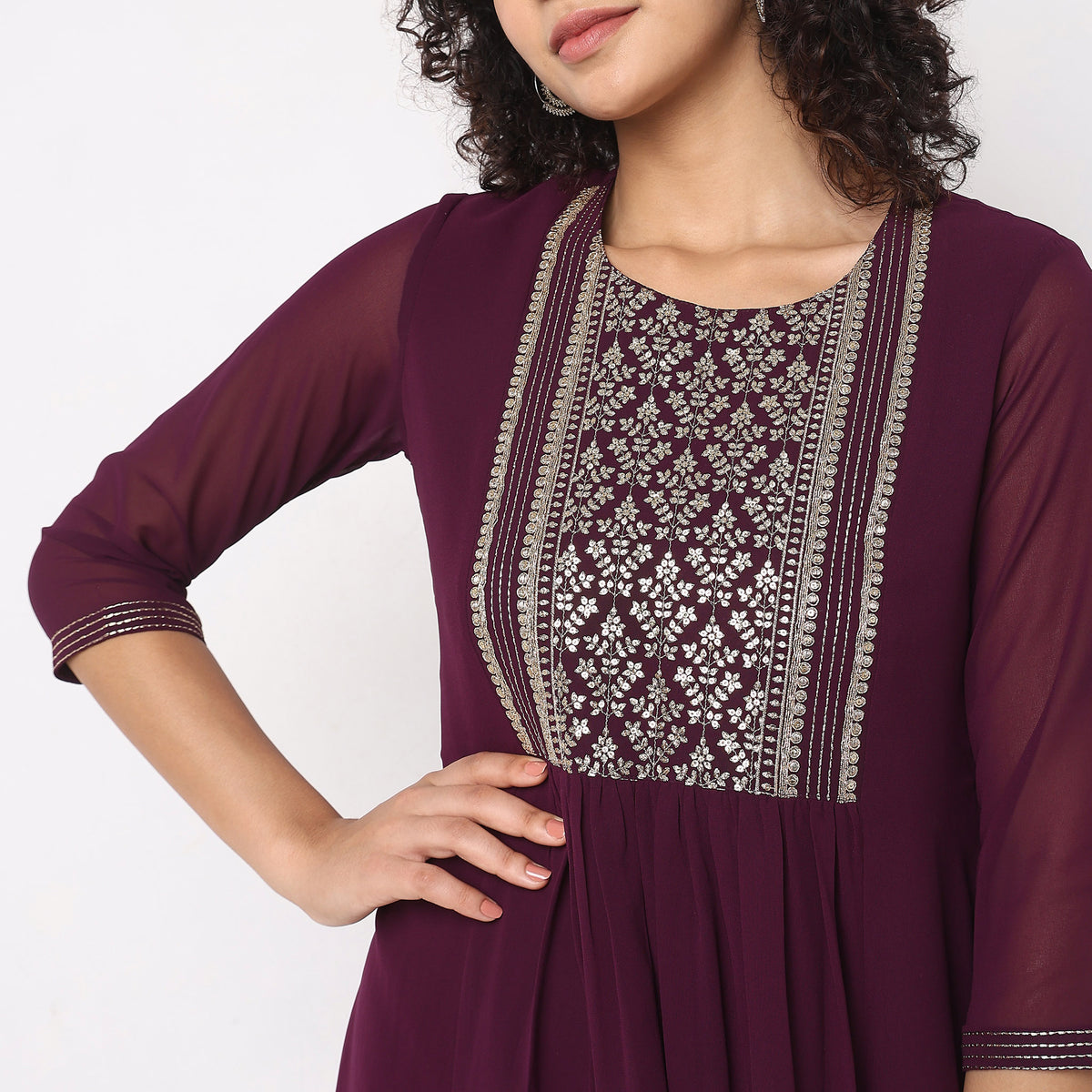 Flare Fit Embroidered Kurta