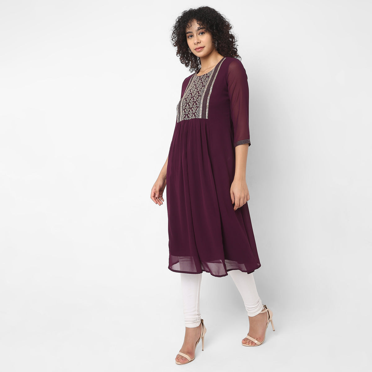 Flare Fit Embroidered Kurta