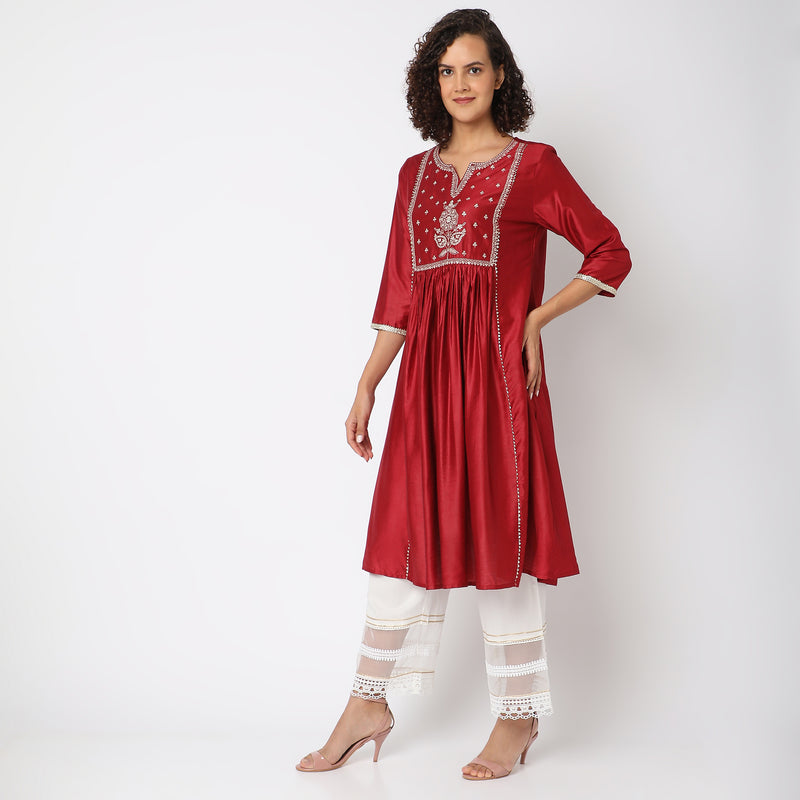 Flare Fit Embroidered Kurta