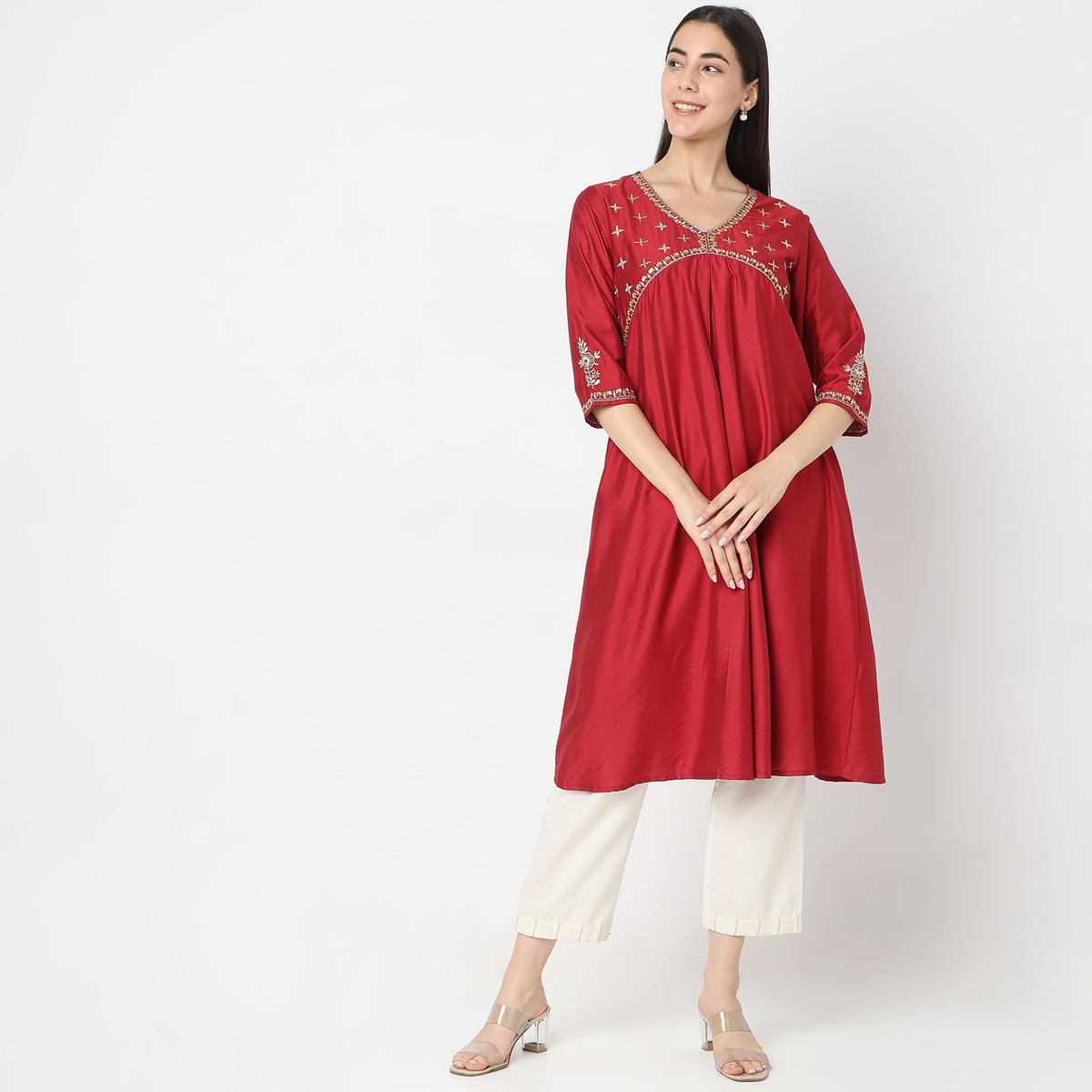 Flare Fit Embroidered Kurta