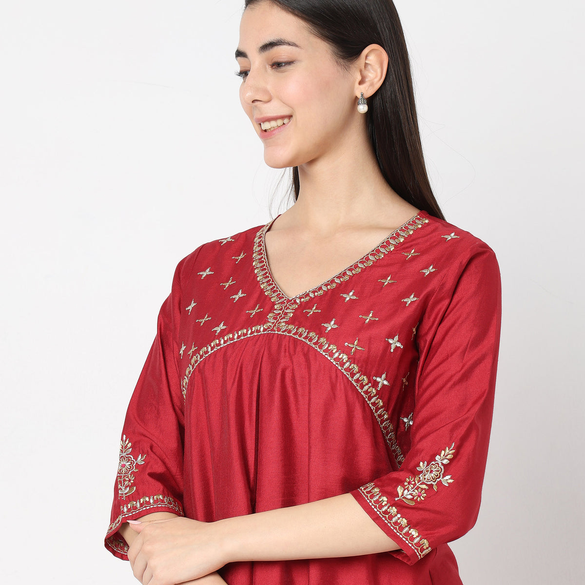 Flare Fit Embroidered Kurta