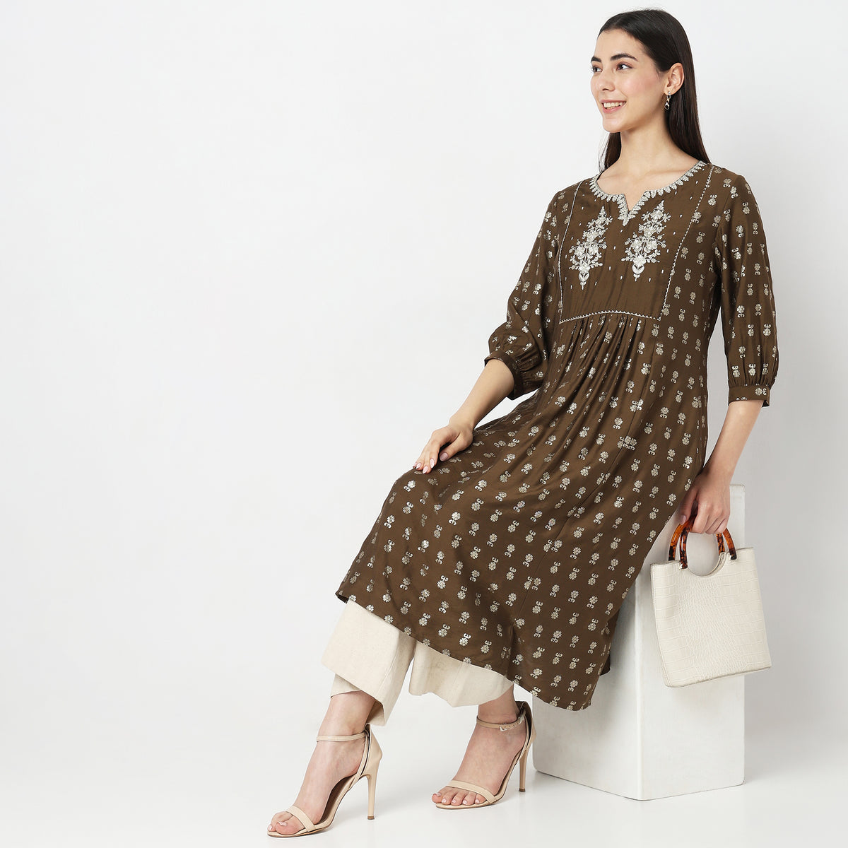 Flare Fit Embroidered Kurta