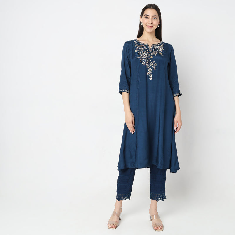 Flare Fit Embroidered Kurta