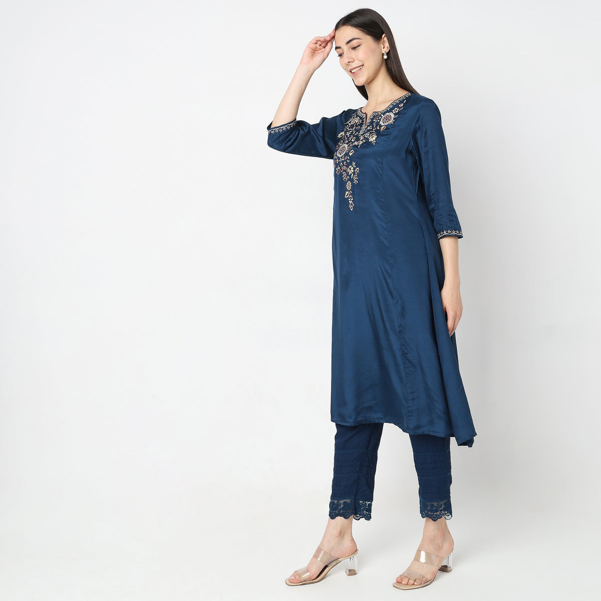 Flare Fit Embroidered Kurta