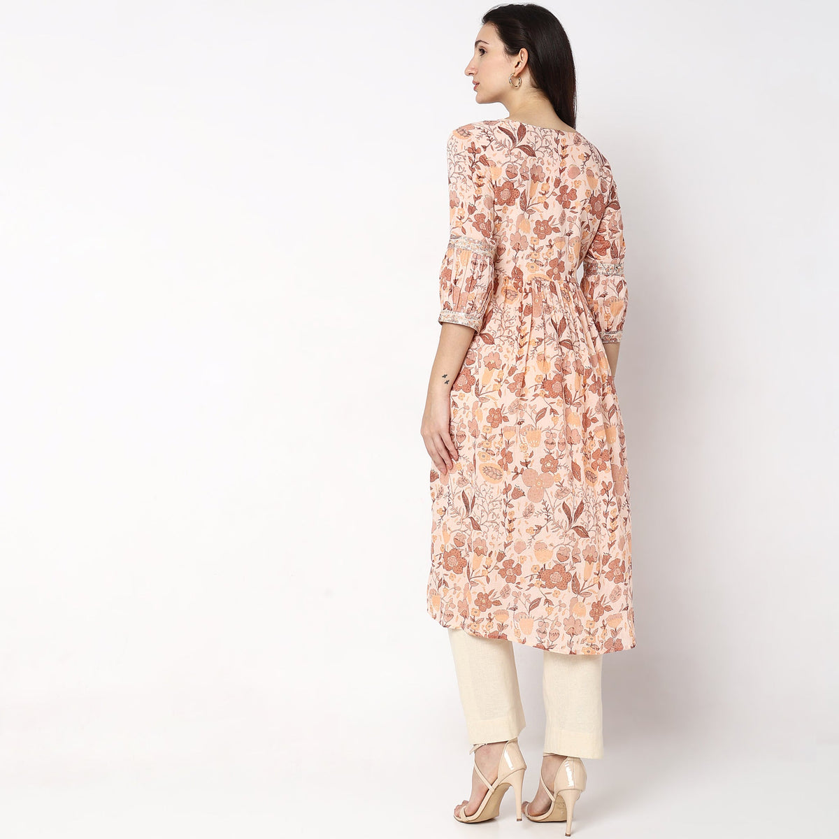 Women Wearing Flare Fit Printed Kurta