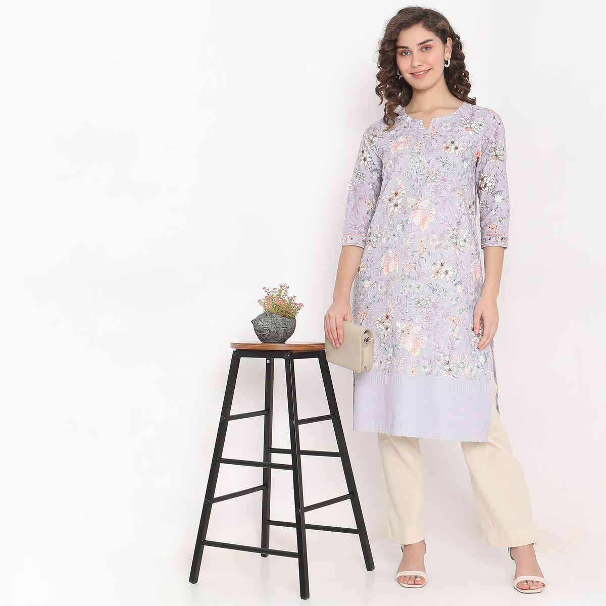 Straight Fit Floral Kurta