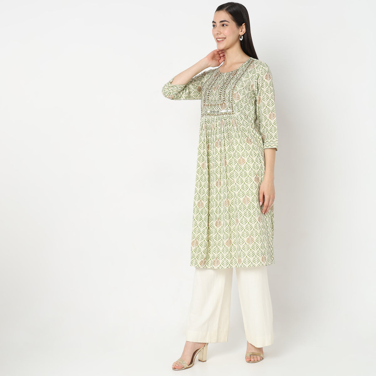 Flare Fit Embroidered Kurta