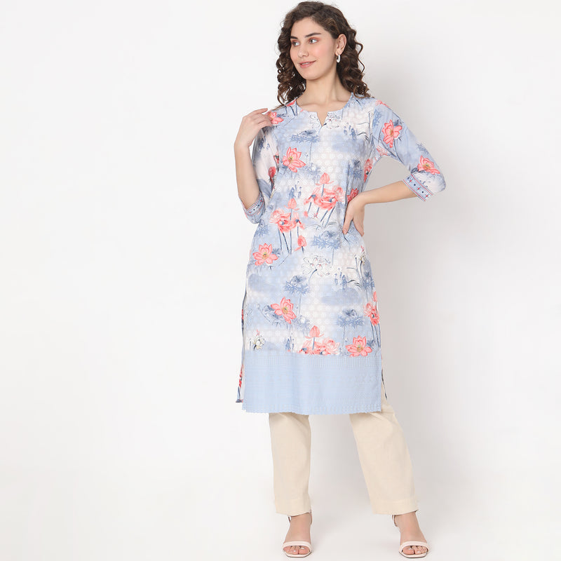 Straight Fit Floral Kurta