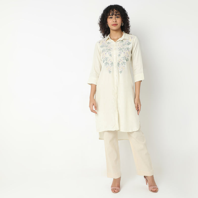 Flare Fit Embroidered Kurta