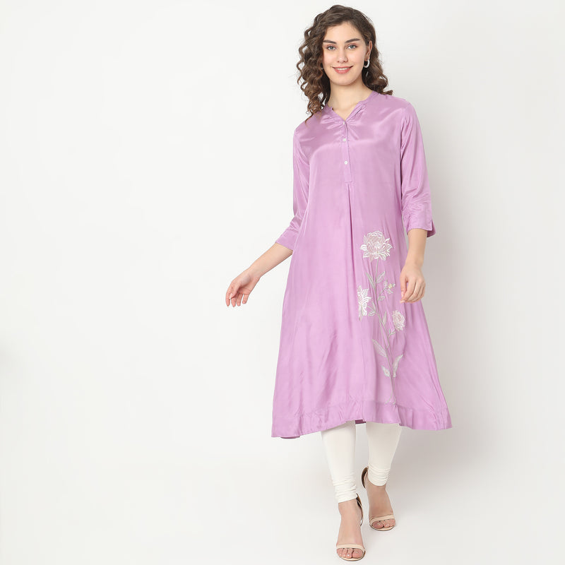 Flare Fit Embroidered Kurta