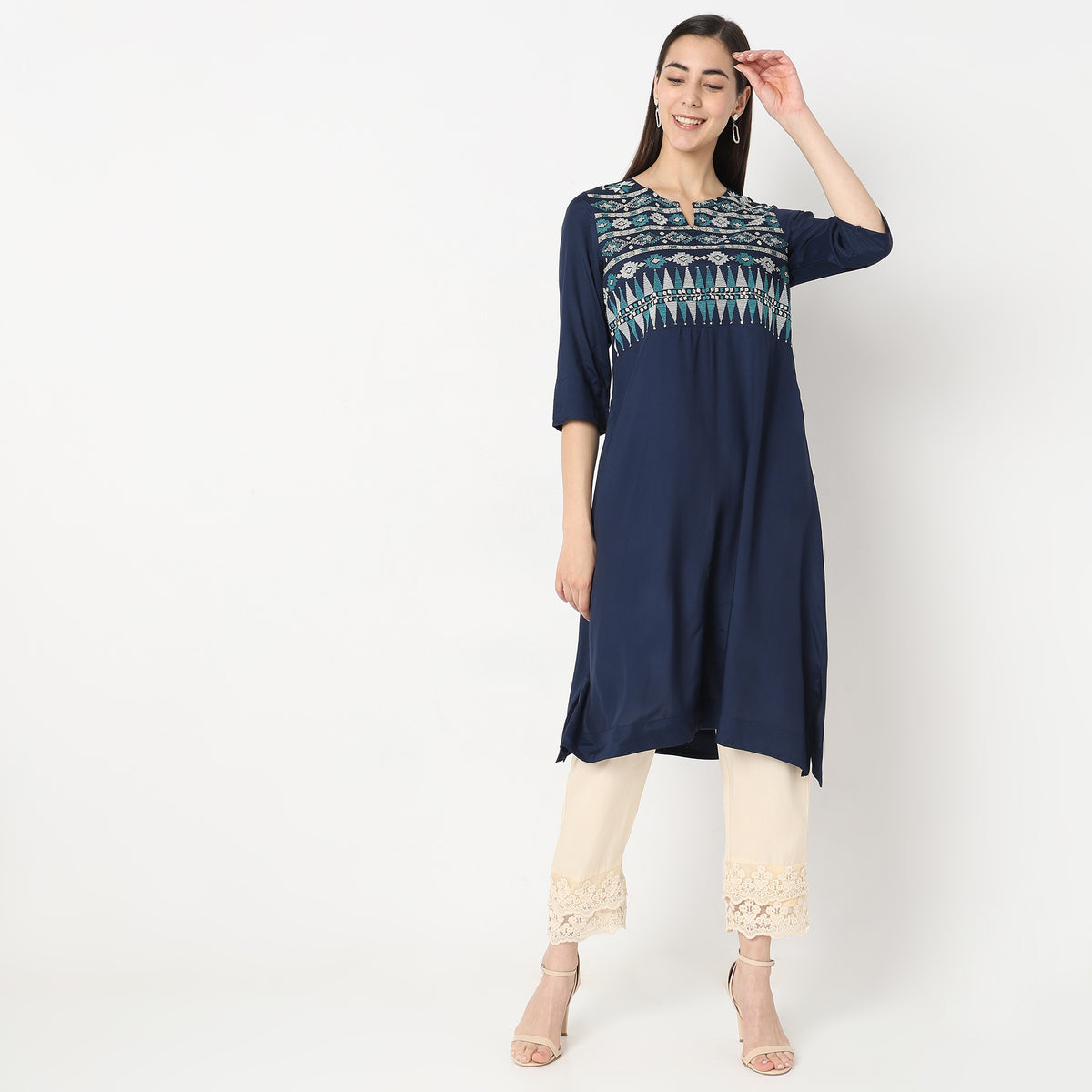 Flare Fit Embroidered Kurta