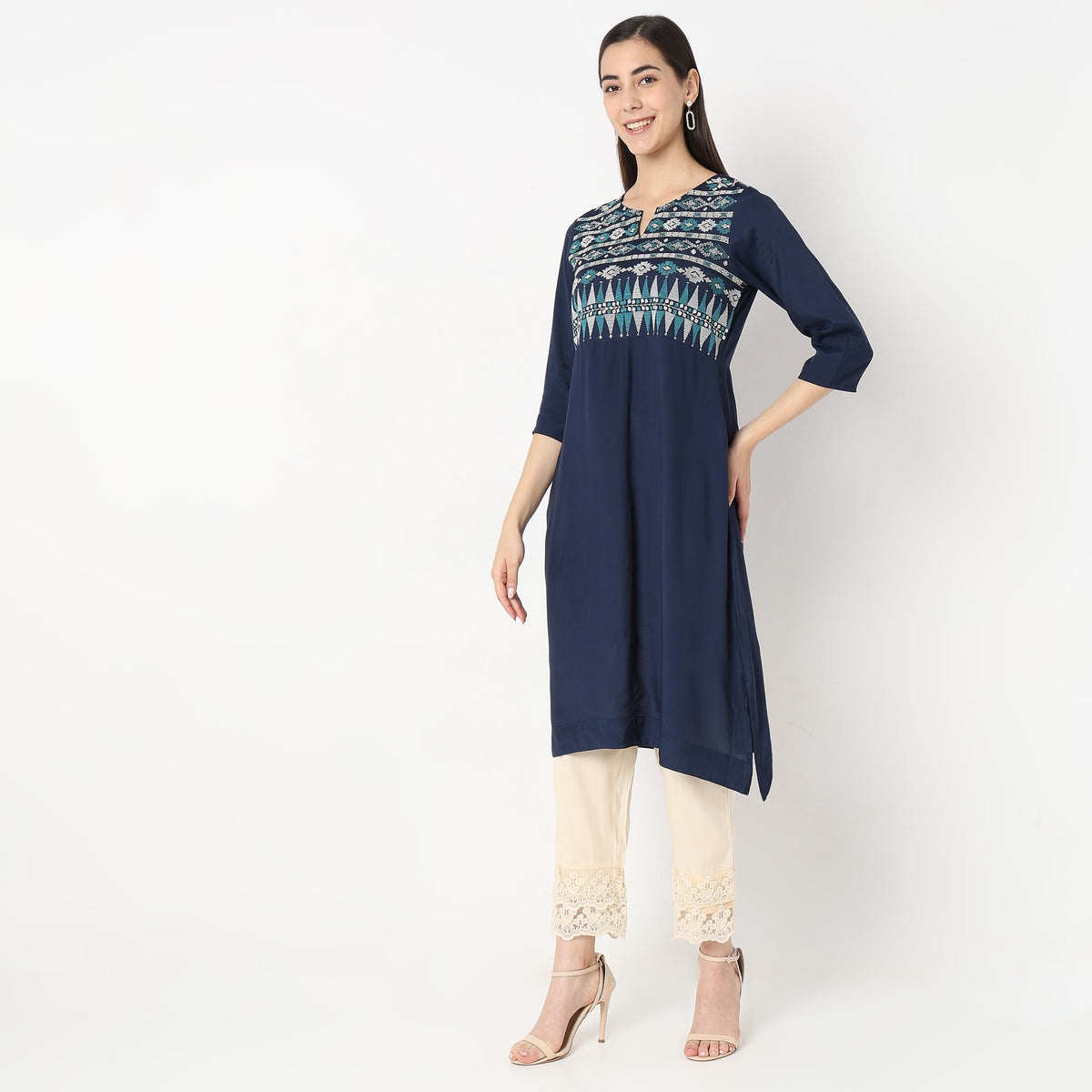 Flare Fit Embroidered Kurta