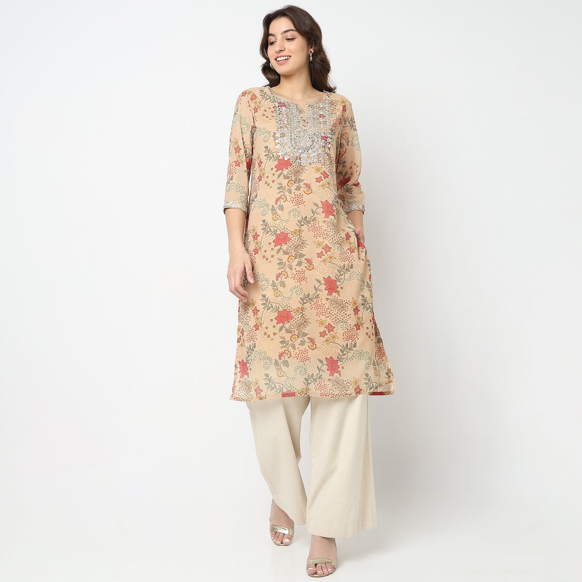 Flare Fit Embroidered Kurta