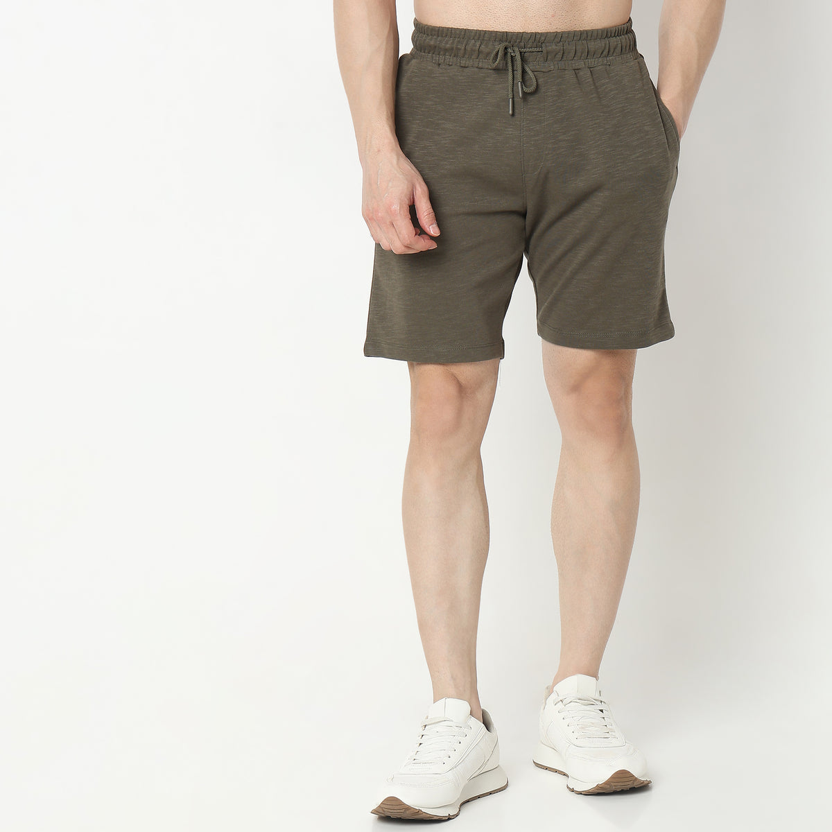 Regular Fit Solid Mid Rise Shorts