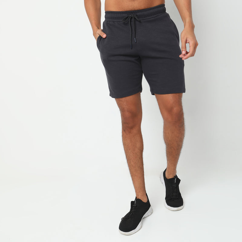 Regular Fit Solid Mid Rise Shorts