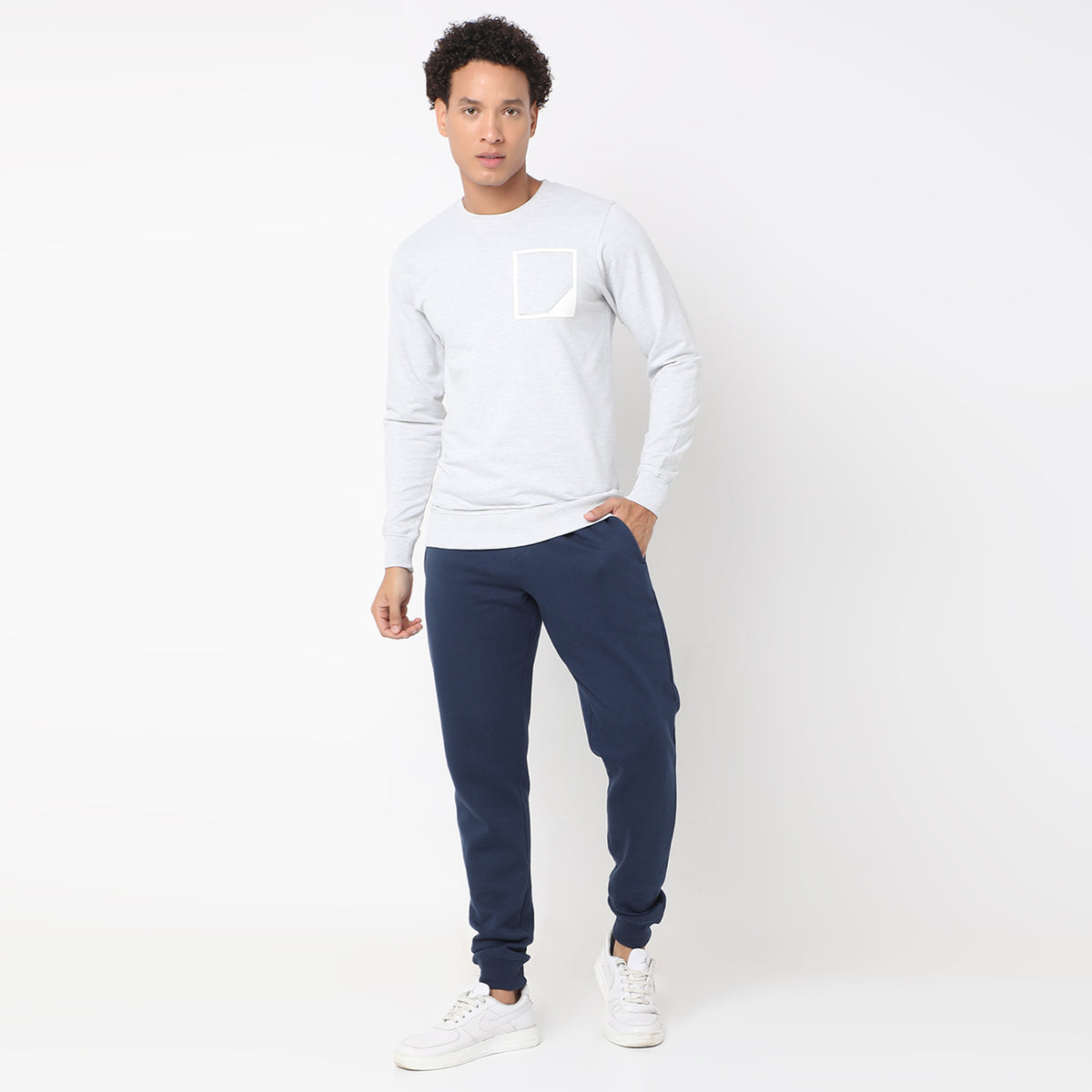 Regular Fit Solid Mid Rise Joggers