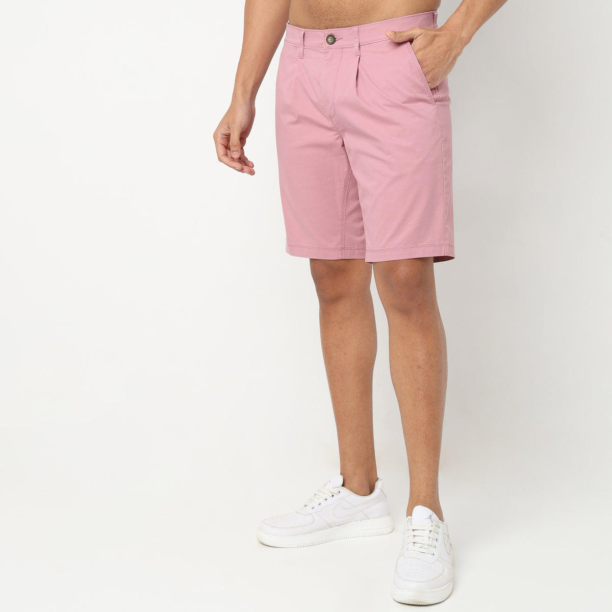 Regular Fit Solid Mid Rise Shorts