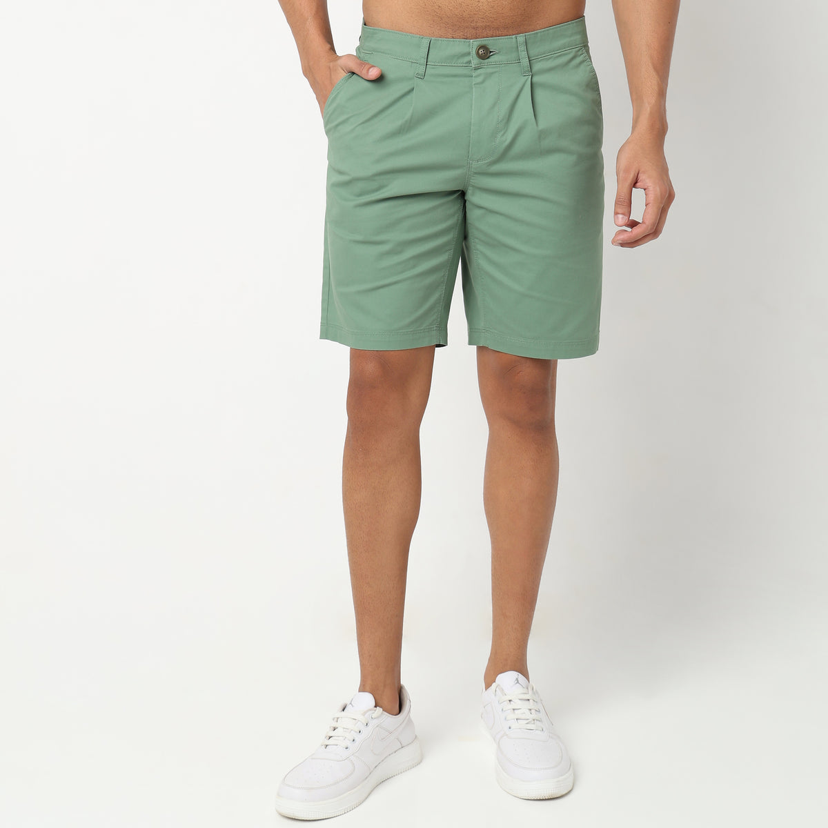 Regular Fit Solid Mid Rise Shorts