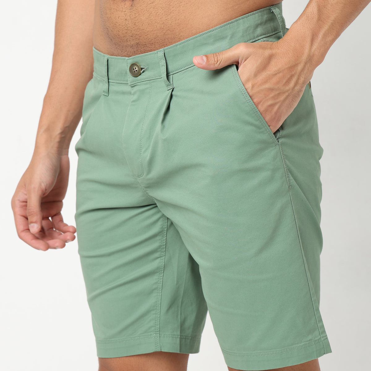 Regular Fit Solid Mid Rise Shorts